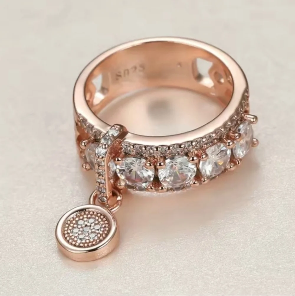 Rose Gold and Diamonds Hanging Disc Pendant Ring